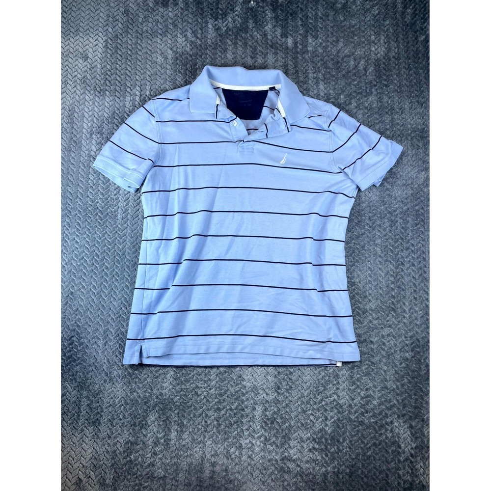 Nautica Performance Deck Polo Shirt Mens M Blue Striped Short Sleeve Classic Fit